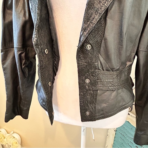 Vintage 80s Black Leather Jacket ASO Kelly Lebroc Vamp Metal Hair Band - Picture 7 of 12